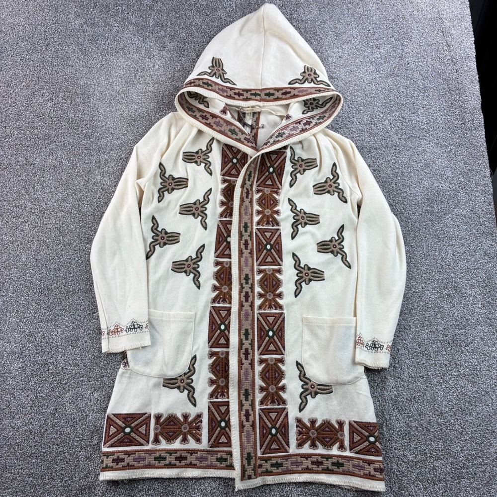 Paparazzi by Biz Hooded Cardigan Women's L Cream Embroidered Southwestern Boho